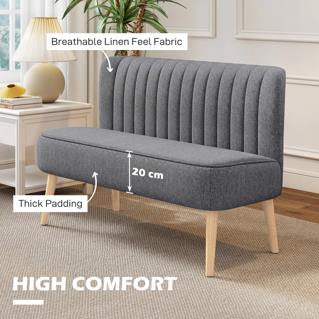 HOMCOM Sofa 2-osobowa, sofa tapicerowana o wyglądzie lnu, drewniana rama, do salonu i sypialni, 117 cm, szara