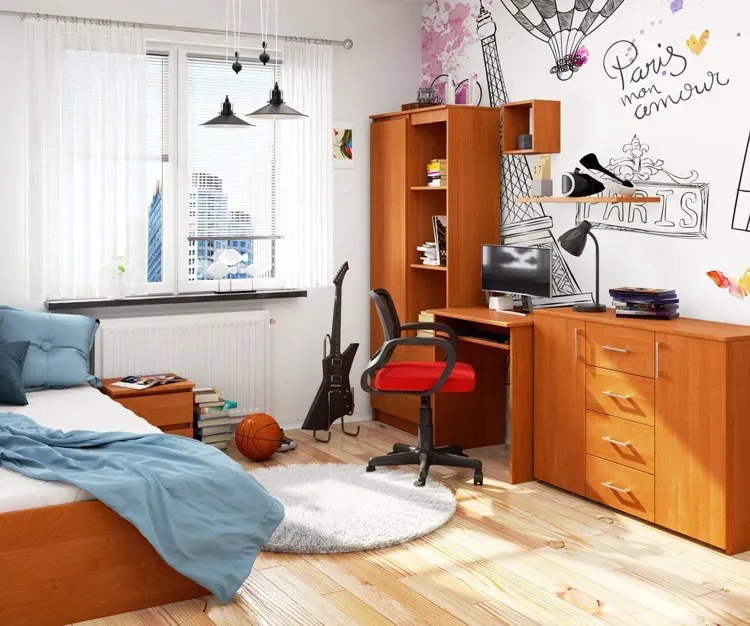 Małe Biurko Wąskie Z Wysuwaną Półką Olcha E0-H57