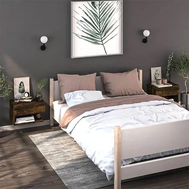 Komplet wiszących szafek nocnych w kolorze opalany dąb W3-E98