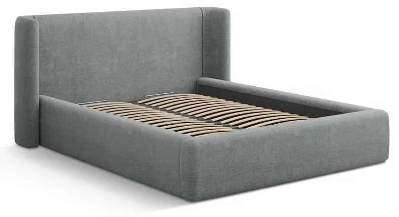 Ciemnoszare tapicerowane łóżko dwuosobowe ze schowkiem ze stelażem 140x200 cm Jason – Windsor &amp; Co Sofas