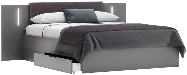Szare Nowoczesne Łóżko Z Oświetleniem Led 160X200 Cm T4-B15