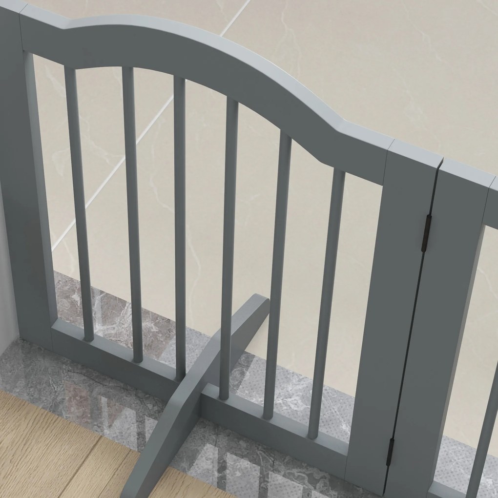 PawHut Trójsegmentowa składana barierka dla psów 154,5 x 61 cm z drzwiami, 2 nóżki wspierające, jasnoszara