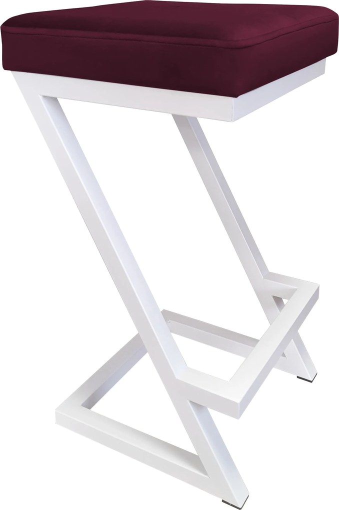 Hoker ZETA krzesło barowe tkanina Welur podstawa metalowa LOFT : Kolor Stelaża - Biały, Kolor tkaniny - VELVET - MG02