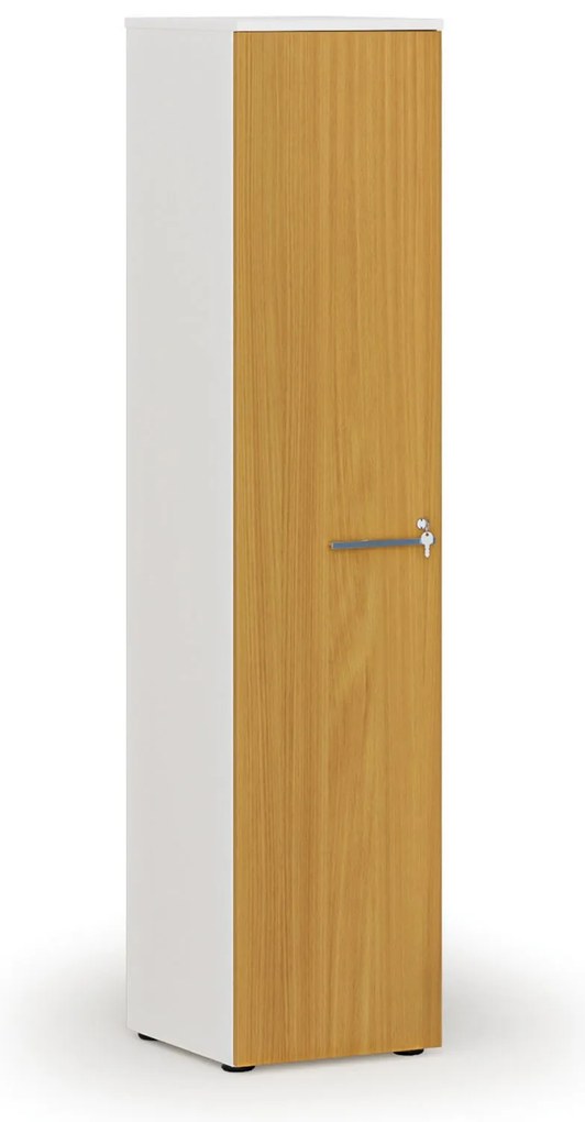 Szafa biurowa wąska PRIMO WHITE, 1781 x 400 x 420 mm, biały/buk