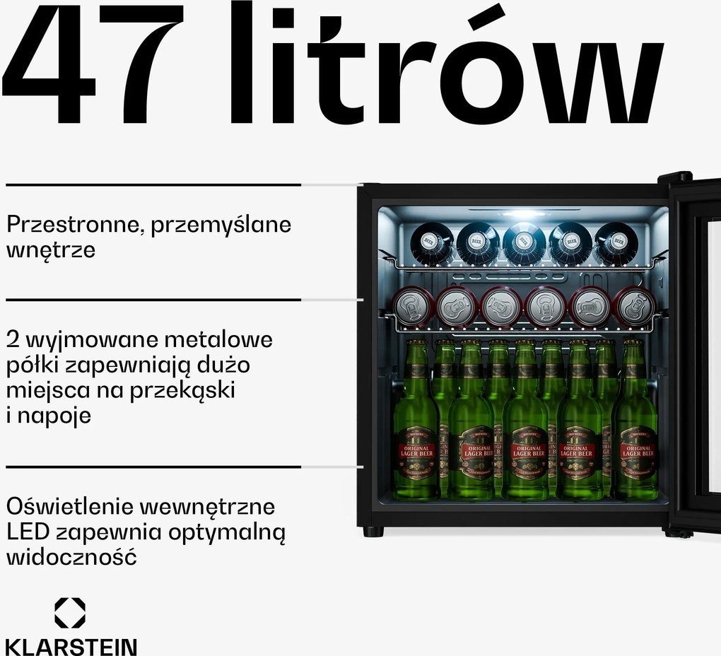 Klarstein Beersafe Reflect 44cm 47L Lodówka na Napoje Czarny