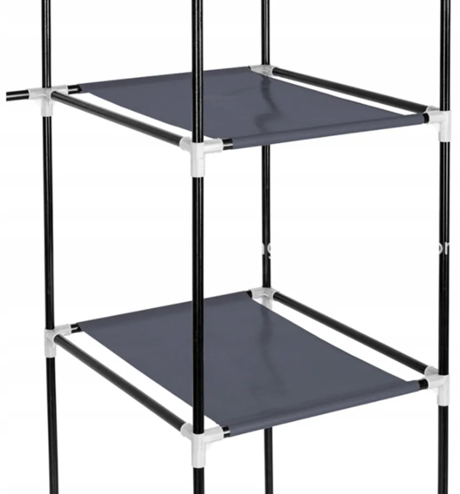 Modułowa szafa tekstylna 170x45x175 cm z 14 półkami i 2 drążkami na wieszaki – przestronna szafa z metalową ramą