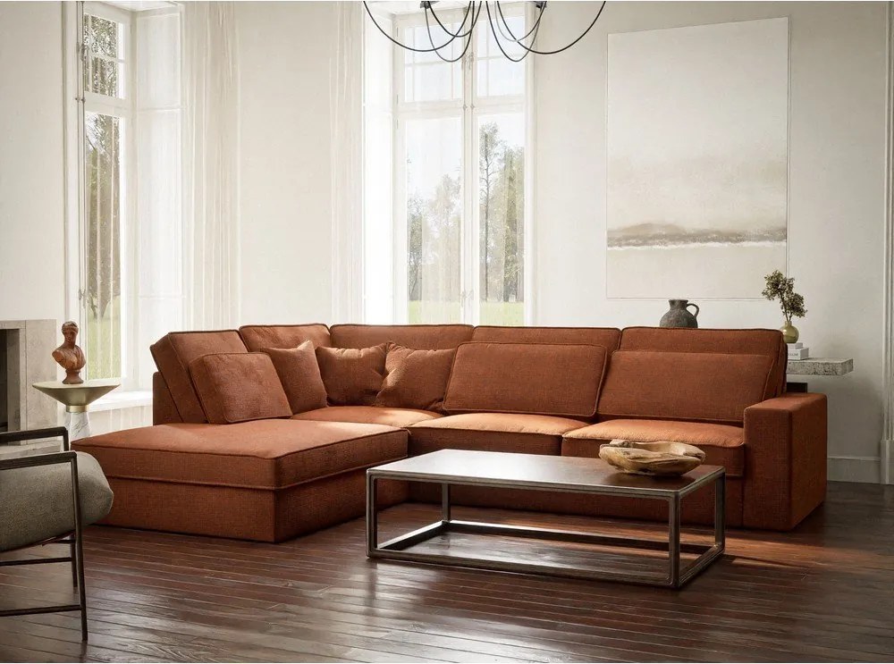 Narożnik z tkaniny szenilowej (lewostronny/w kształcie litery L) w kolorze miedzi Kirou – Maison de Rêve