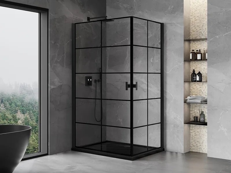 Mexen Mist-B Duo kabina prysznicowa uchylna 70 x 90 cm, czarna kratka, czarna - 8A2-070L-090P-70-77
