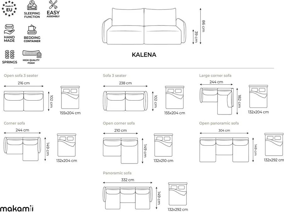 Kremowy aksamitny rozkładany/ze schowkiem narożnik (lewostronny/z szezlongiem) Kalena – Makamii