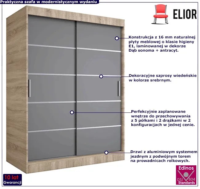 Szafa przesuwna dąb sonoma + antracyt 150 cm - Bohosa 4X