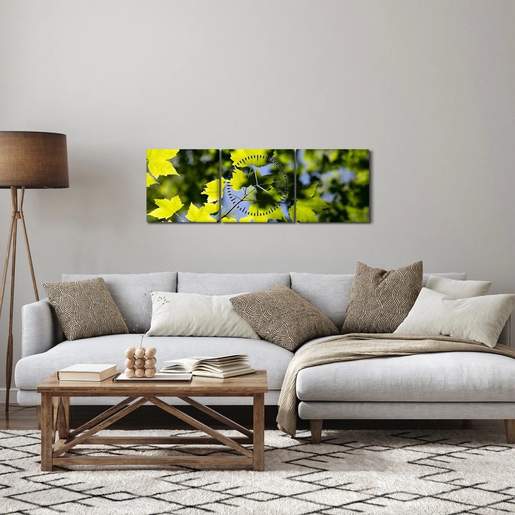 Obraz - liście klonu (z zegarem) (90x30 cm)