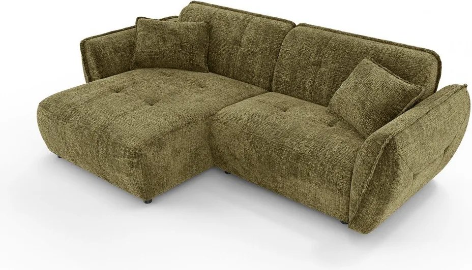 Zielony narożnik z tkaniny szenilowej (lewostronny/z szezlongiem) Nelia – Ropez
