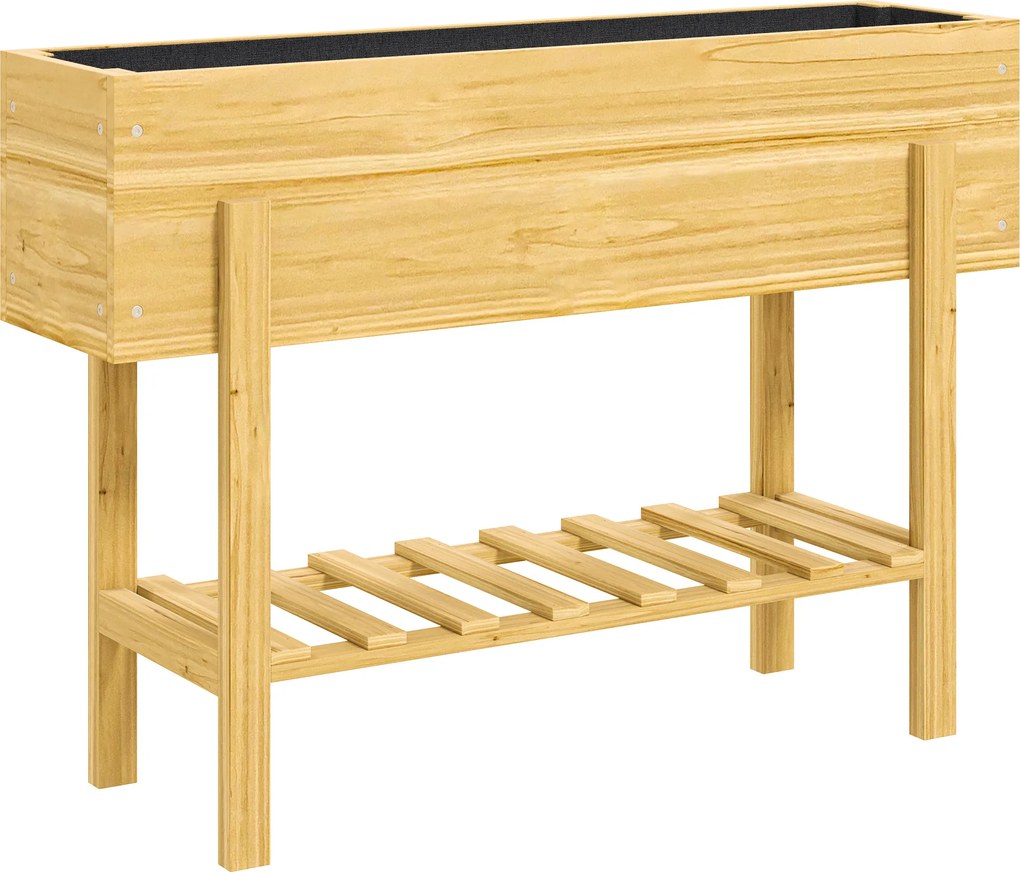 Outsunny Kwietnik z Dolną Półką, Drewniane Grządka z Wyściółką z Włókniny i Otworami Drenażowymi, 100 x 30 x 70,5 cm, Drewno Naturalne