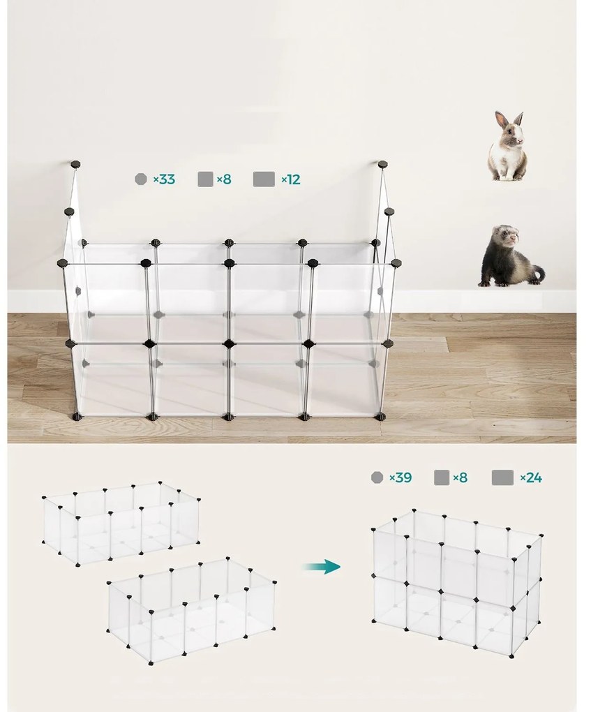 SongmicsHome Zagroda dla małych zwierząt z przezroczystego plastiku BEN, 125x63x42 cm, transparentna