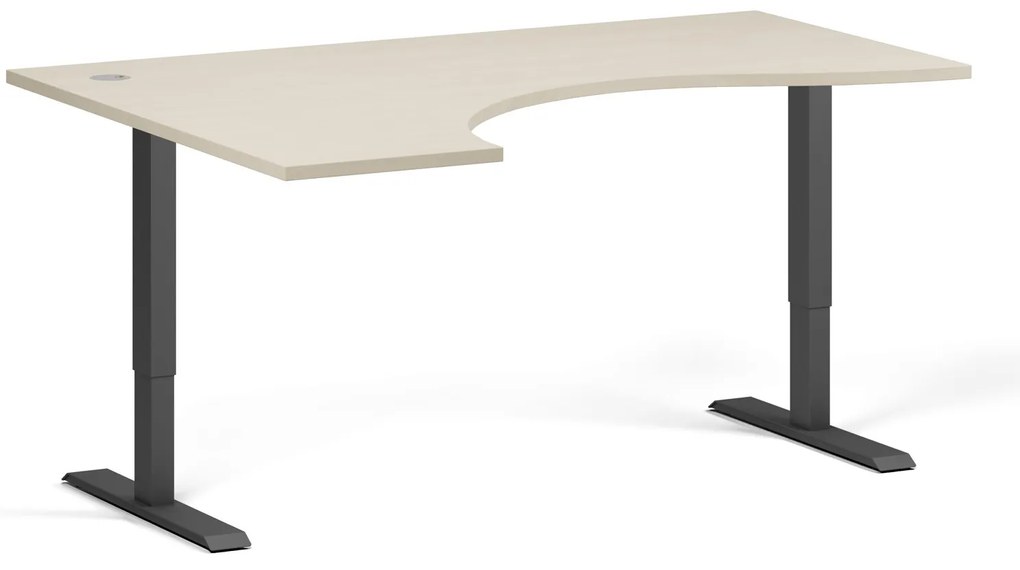 Ergonomiczne biurko z regulacją wysokości, 160x120 cm, 1 silnik, L/P, czarna podstawa, brzoza