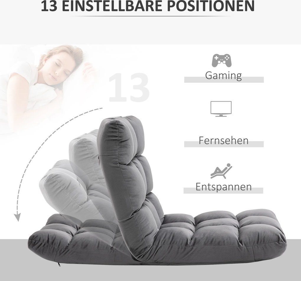 HOMCOM Fotel Materac Gościnny Welurowy Regulowane Oparcie Szary 55x71x53 5 cm Komfort i Styl | Aosom PL
