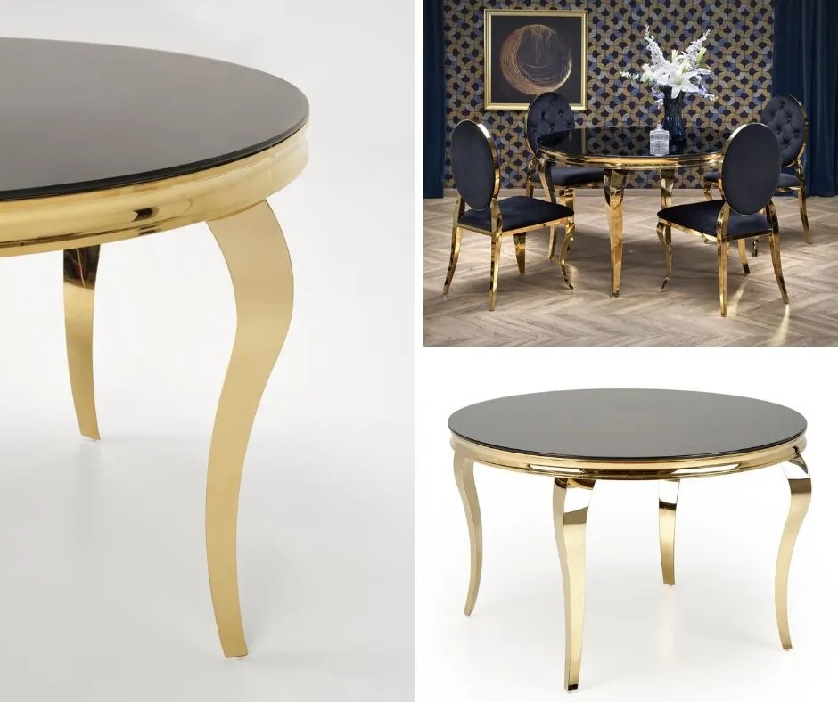 Złoty okrągły stół w stylu retro Reginald 2 Halmar