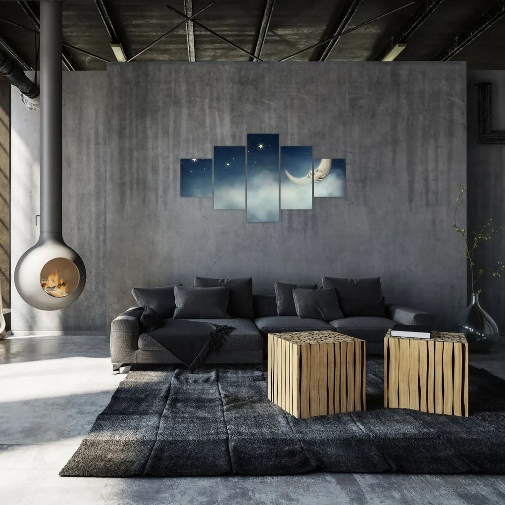 Obraz - Księżyc z gwiazdami (125x70 cm)