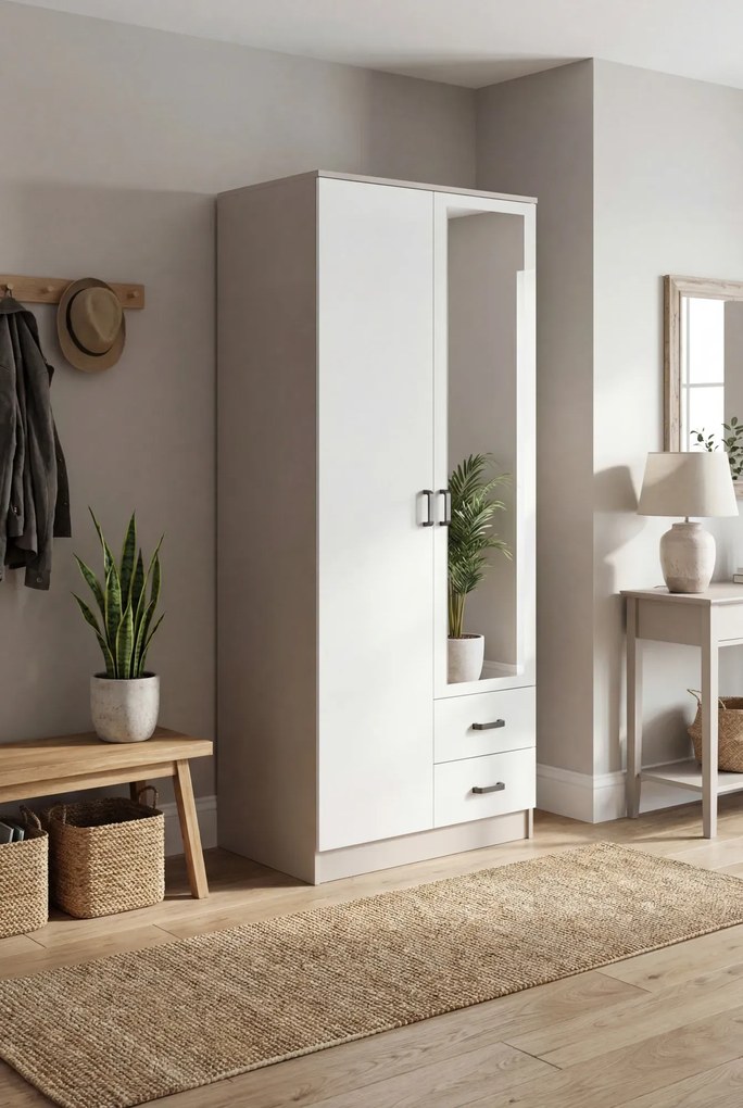 Szafa uchylna z szufladami i lustrem kaszmir + biały L5-S06