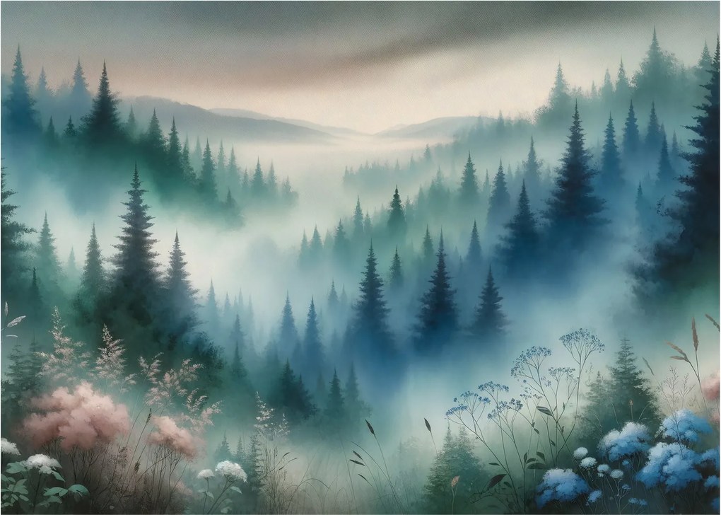 Obraz na szkle - Leśny krajObraz na szkle z mgłą (70x50 cm)
