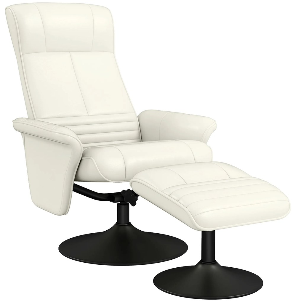 HOMCOM Fotel Relaksacyjny z Podnóżkiem, Obrotowy, Ergonomiczny, w Mikrofibrze, do 150 kg, Kremowobiały