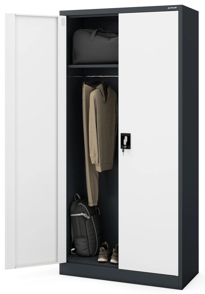 Szafa gospodarcza zamykana DAWID 900 x 1850 x 450 mm, antracytowo-biała