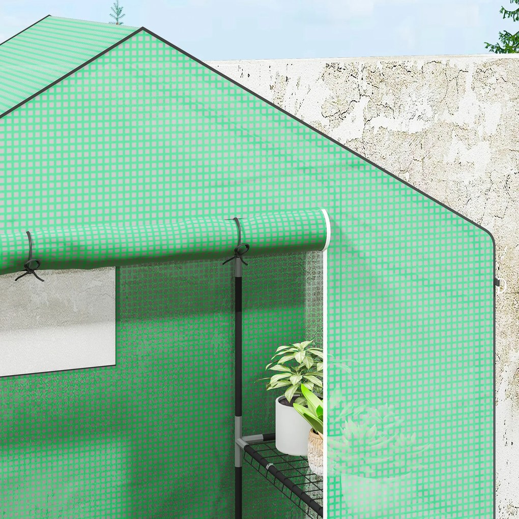 Outsunny Szklarnia z półkami, mini-szklarnia, odporna na UV, okna z siatki, drzwi na zamek błyskawiczny, 143D x 74S x 190W cm, Zielona