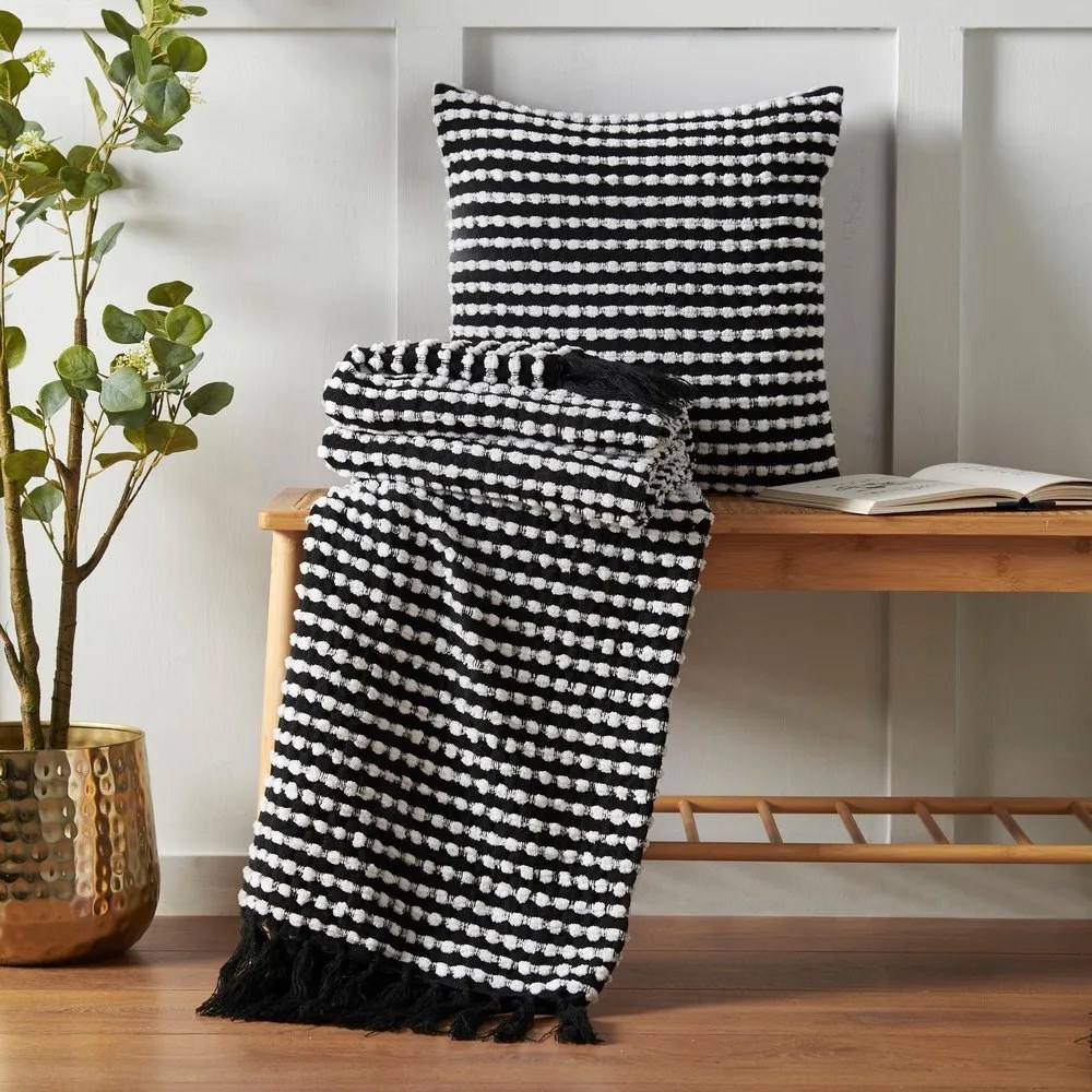 Czarny koc 125x150 cm Stab Stitch – Catherine Lansfield
