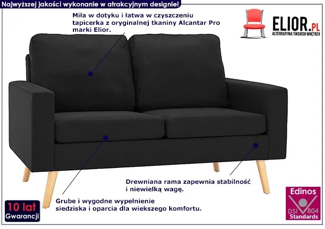 2-osobowa czarna sofa - Muria 2Q