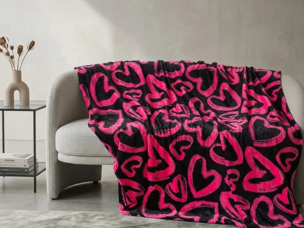 Mikropluszowy koc AMORYS, różowy Rozmiar: 200 x 220 cm