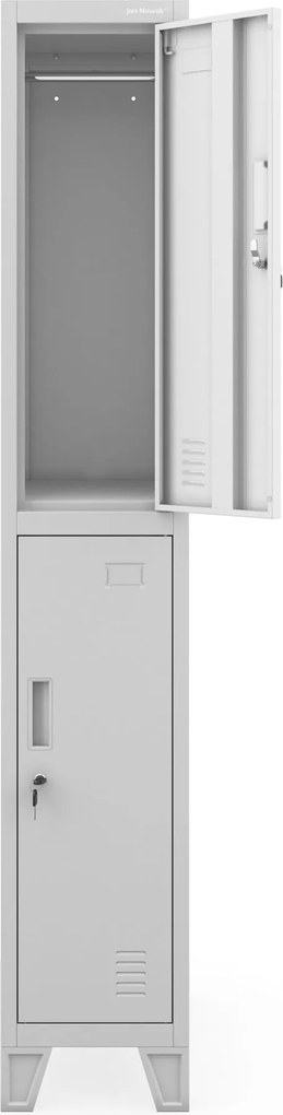 Szafka ubraniowa metalowa pracownicza głęboka 2-drzwiowa szara, 292x1720x600 mm: BARTEK 1 Plus D600