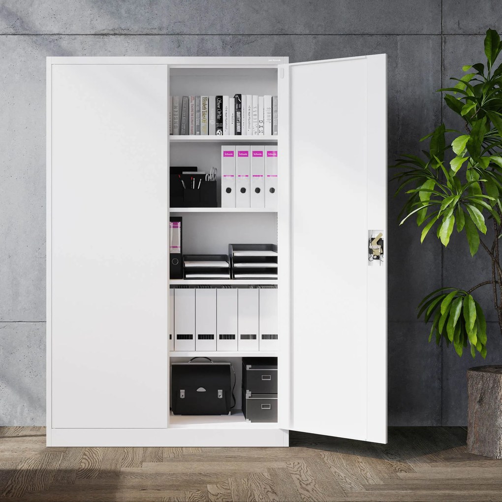 Szafa biurowa metalowa na akta biała JAN II, 1150 x 1850 x 400 mm