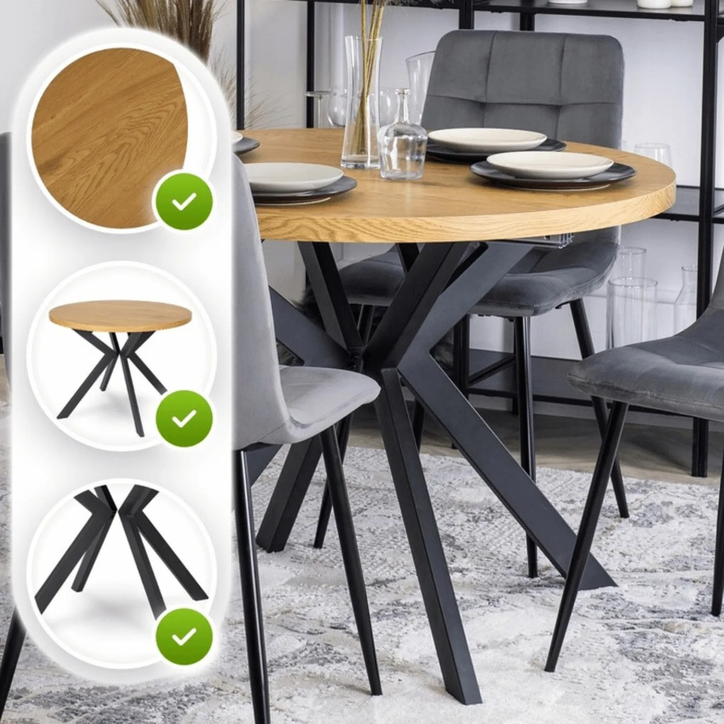 Stół Okrągły Rozkładany LUKAS 100-250 cm Dąb Złoty Nowoczesny Loft