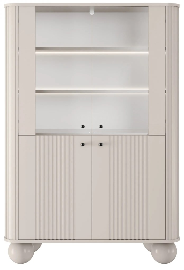 Witryna Vesper 103 cm czterodrzwiowa - kaszmir / czarne uchwyty / nogi kule