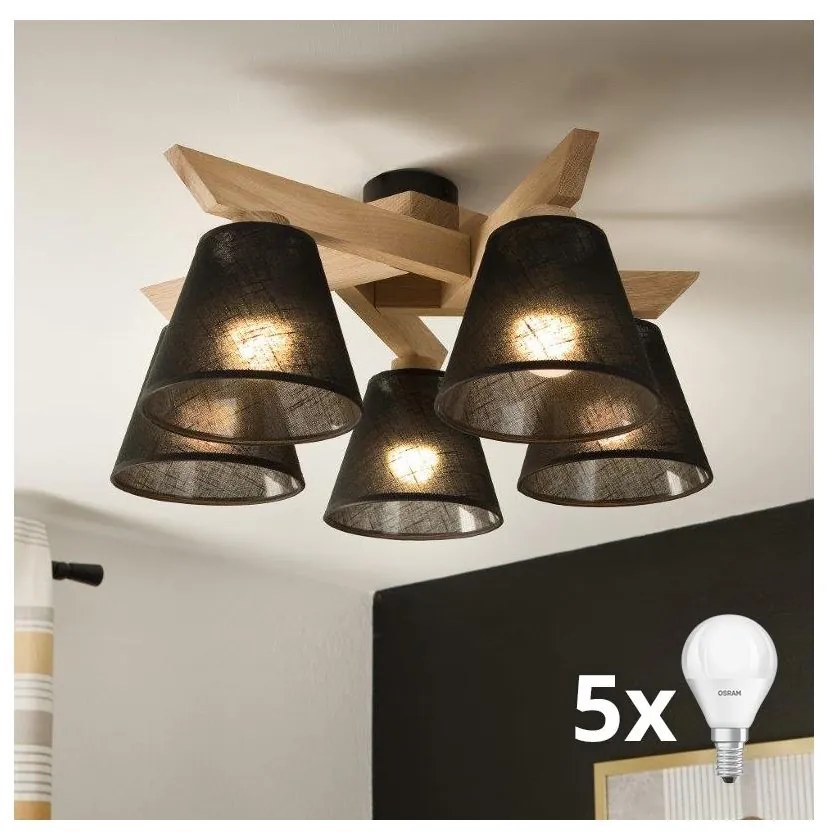 Brilagi - LED  Żyrandol natynkowy ANTHONY 5xE14/40W/230V dąb/czarny