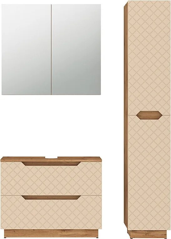 Zestaw mebli łazienkowych dąb/kaszmir ze strukturą płytek 79.6x32x62.5 lotta