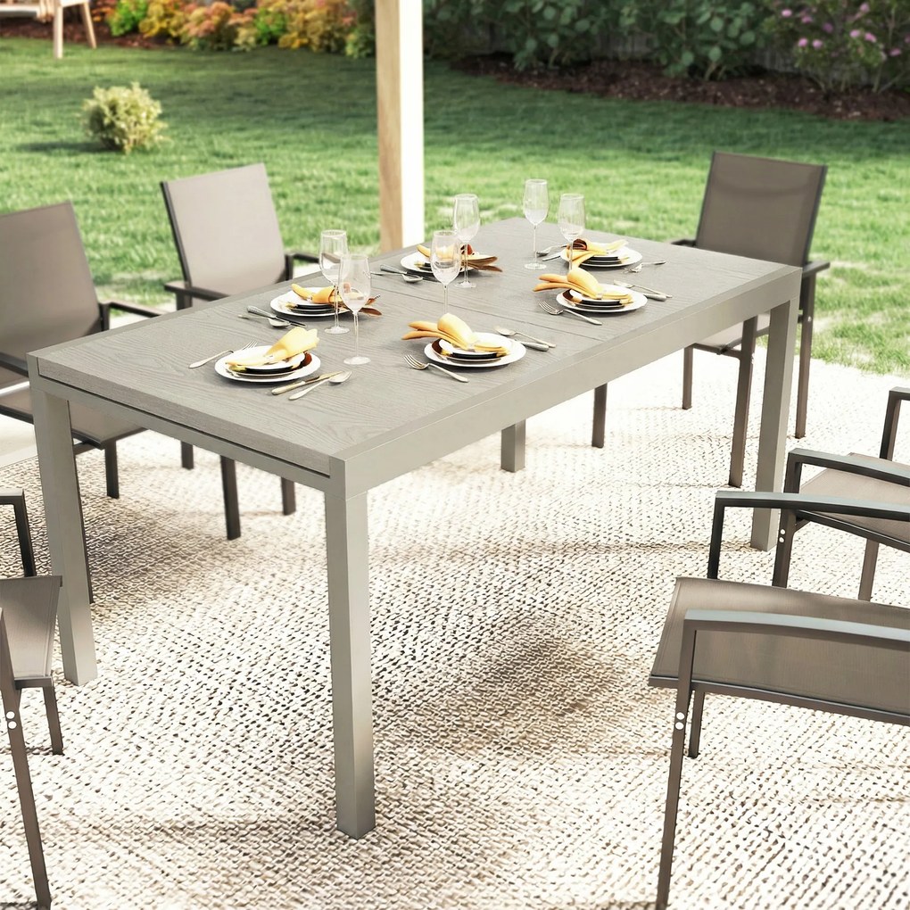 Outsunny Stół Ogrodowy Rozkładany 154/214 x 85 cm Aluminiowy Stół Jadalniany dla 8-10 Osób z Imitacją Drewna Jasnoszary | Aosom PL