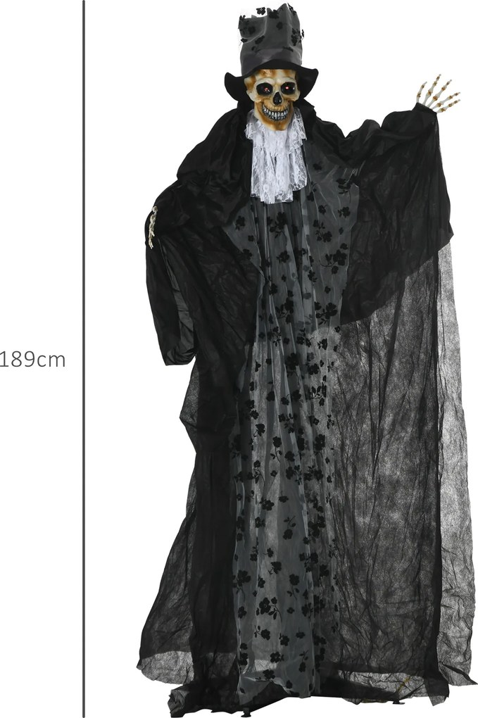 Outsunny Dekoracja Halloween Duch Pana Młodego z Efektami Specjalnymi i Funkcją Dźwiękową 125 cm x 65 cm x 189 cm