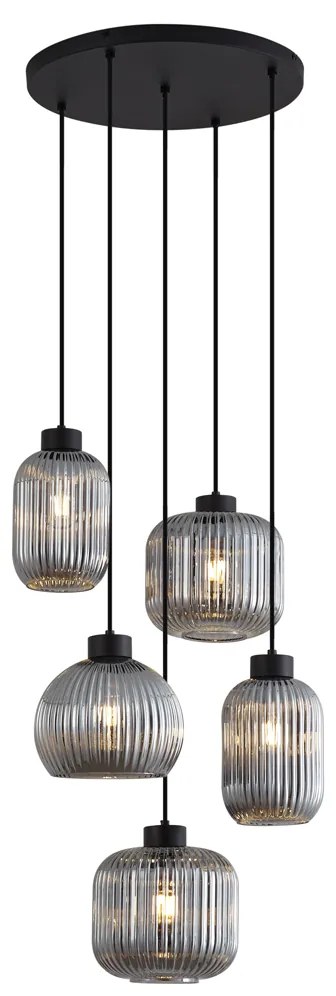 Designerska lampa wisząca czarna z przydymionym szkłem 5-punktowa - Ana