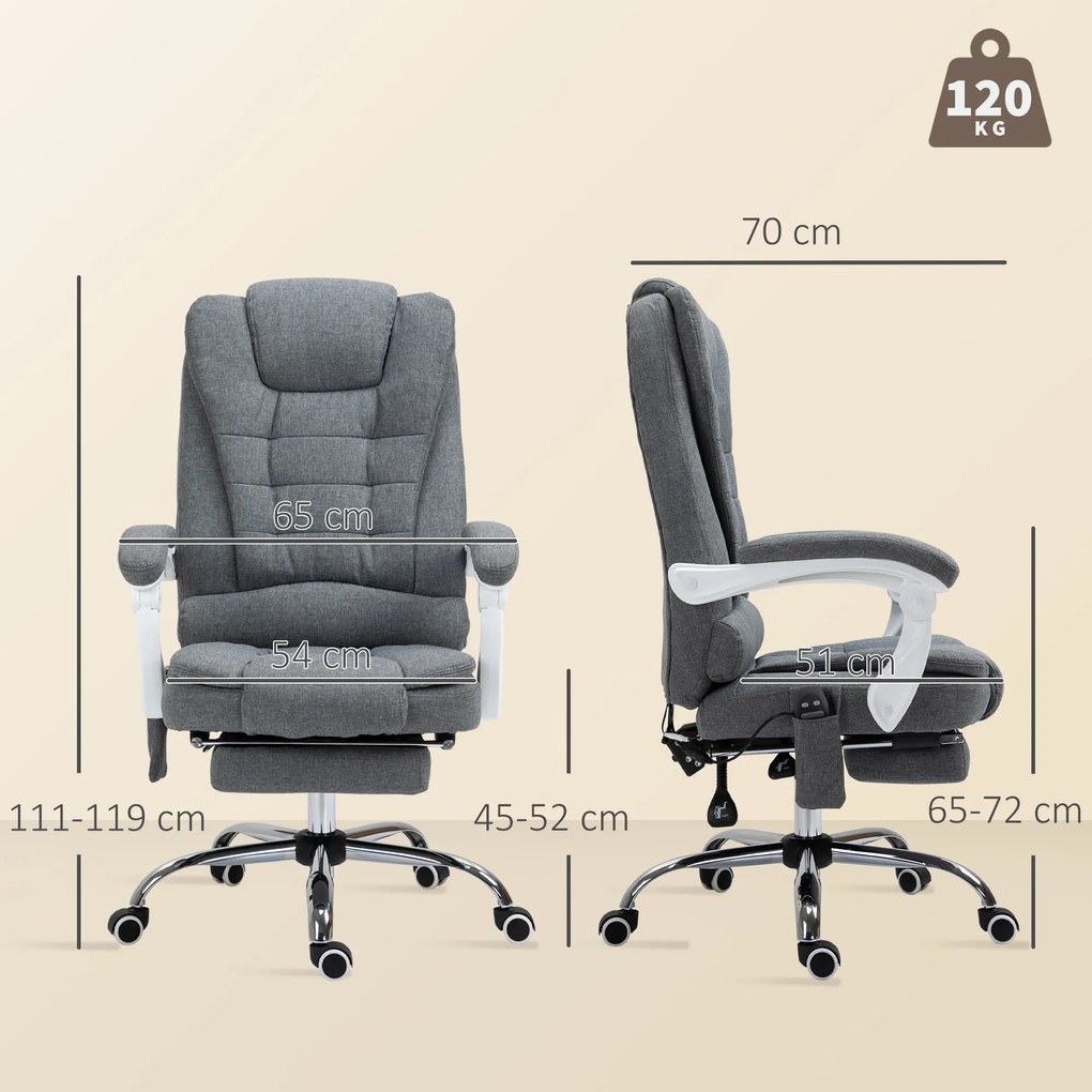Vinsetto Fotel biurowy ergonomiczny z masażem 6 punktów wibracyjnych obrotowy 360 stopni szary | Aosom PL