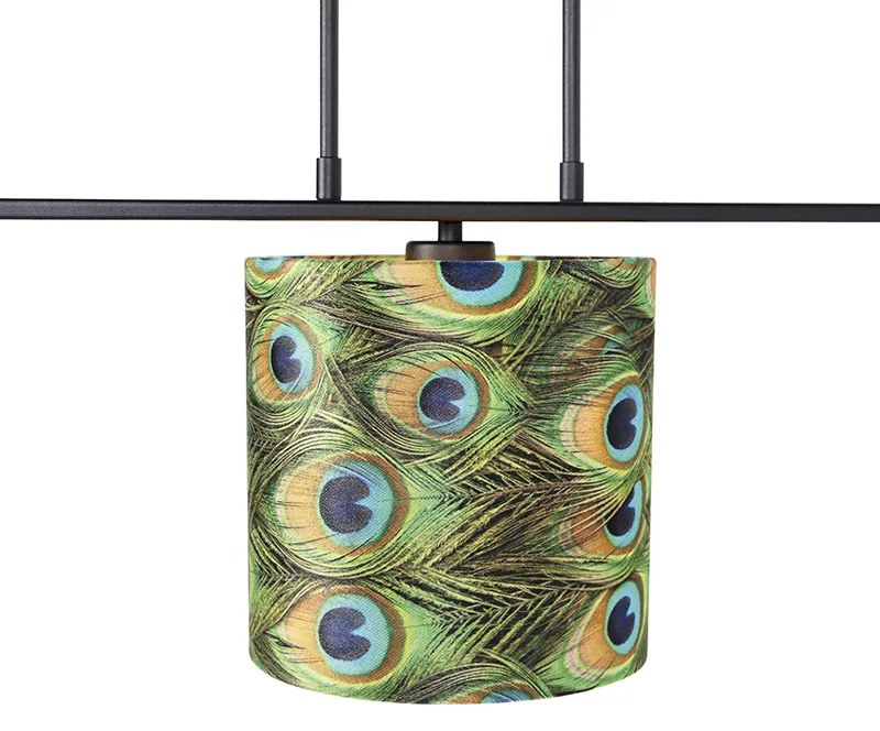 Lampa wisząca z abażurami z weluru w kolorze pawia ze złotem 20cm - Combi 3 Deluxe klasyczny/Antyczny Oswietlenie wewnetrzne