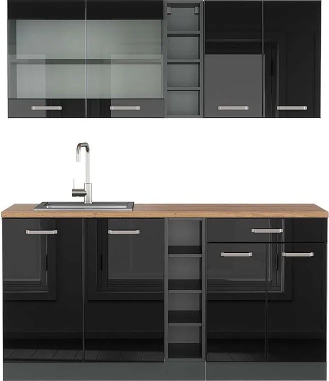 Pojedyncza kuchnia czarny/antracyt o wysokim połysku 160x60x81.6 r-line