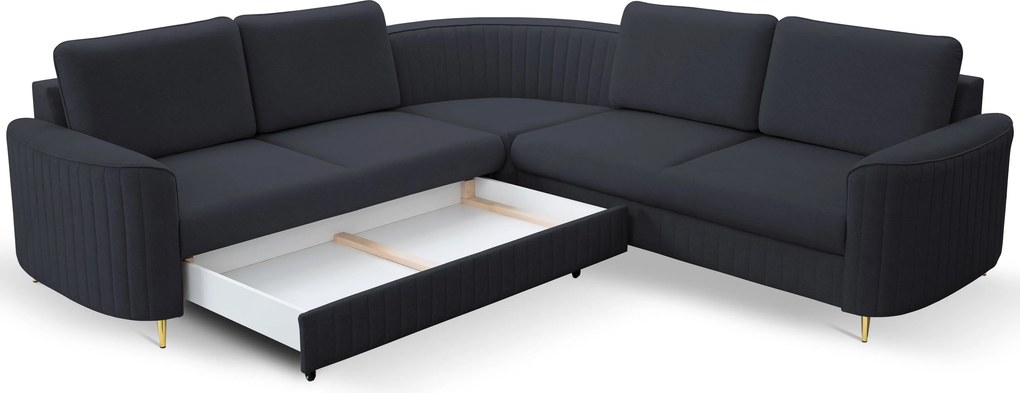 Masseno Narożnik VELA z funkcją spania i pojemnikiem na pościel Narozniki L, Rozkładana sofa - Granatowy, CASTEL 79