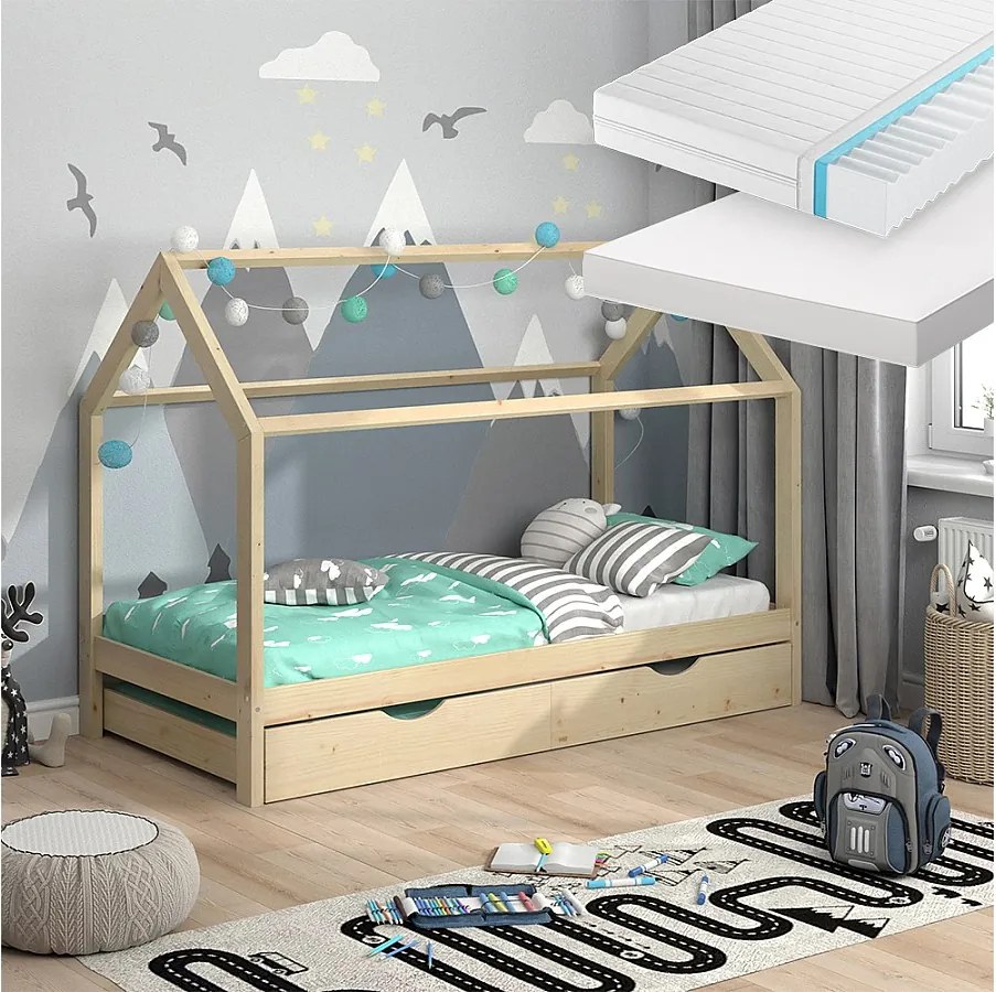 Łóżko domowe naturalne drewno 208x96x148 wiki