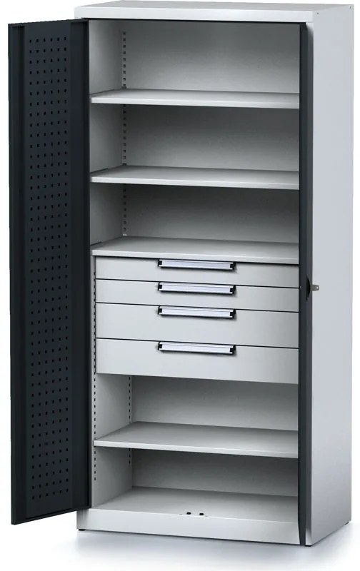 Szafa warsztatowa MECHANIC, 1950 x 920 x 500 mm, 4 półki, 4 szuflady, antracytowe drzwi