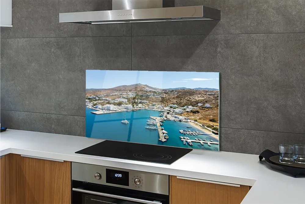 Panel Szklany Malownicze Miasto na Greckim Wybrzeżu