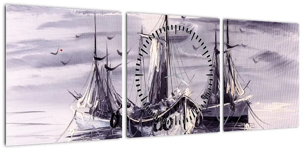 Obraz - Port, obraz olejny (z zegarem) (90x30 cm)