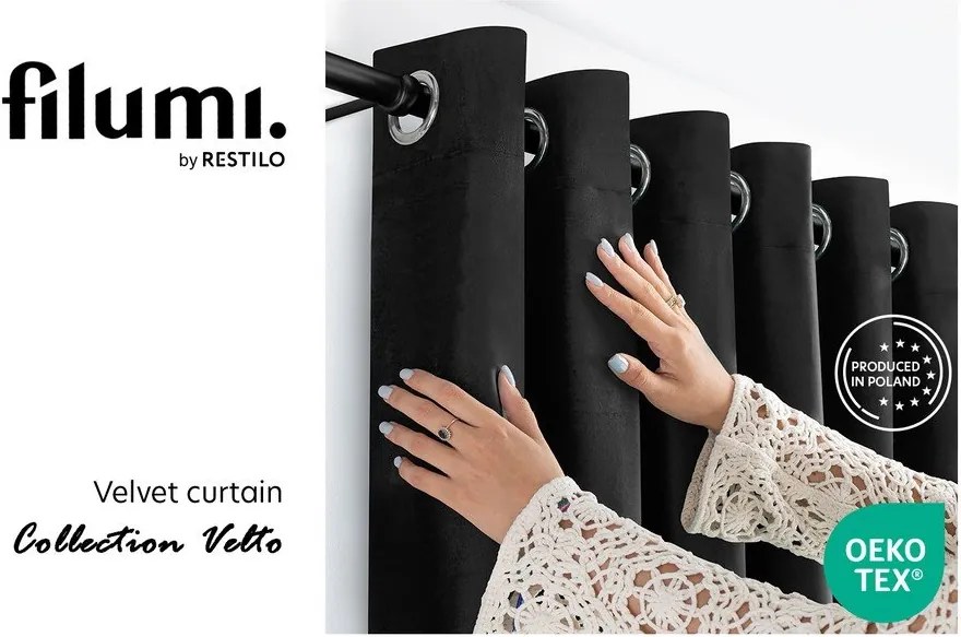 Czarna aksamitna zasłona częściowo zaciemniająca (dimout) 265x175 cm Velto – Filumi