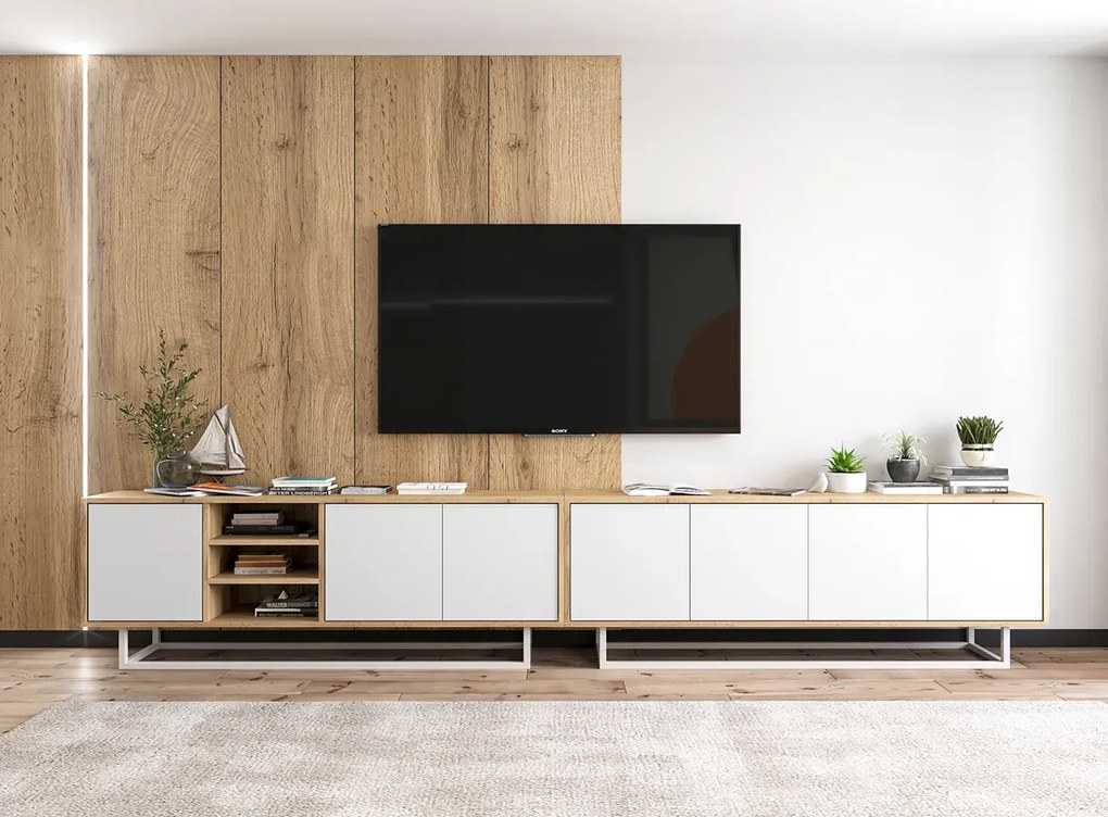 Zestaw stojących szafek rtv dąb wotan + biały B9-T60