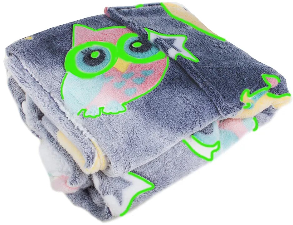 Dziecięca świecąca bluza kocowa z rękawami i kapturem SHINING OWL szara